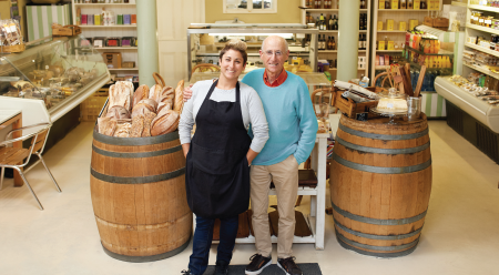 Bakery shop with bread and cake