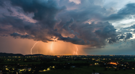 Thunderstorm over city