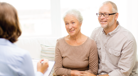 Old couple meeting with a person