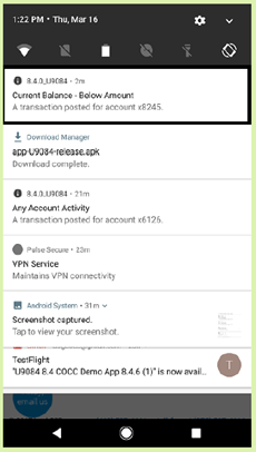 Mobile Banking notification pull down alert