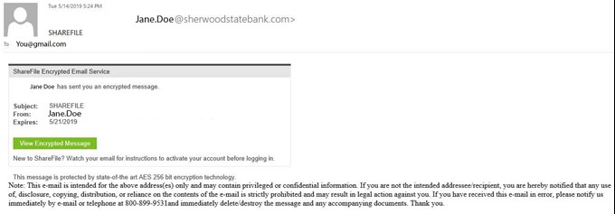 secure email sample from sherwoodstatebank.com
