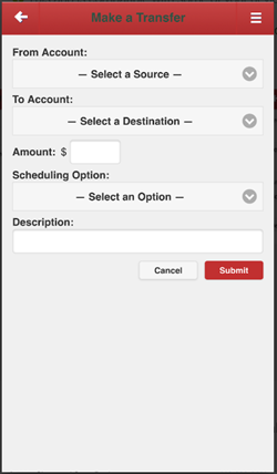 Android App, make a transfer screen