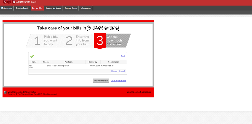 Bill Pay screen shot