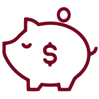 red piggy bank with dollar icon and coin